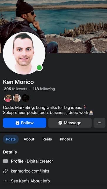 Ken's Facebook Profile in Creator Mode